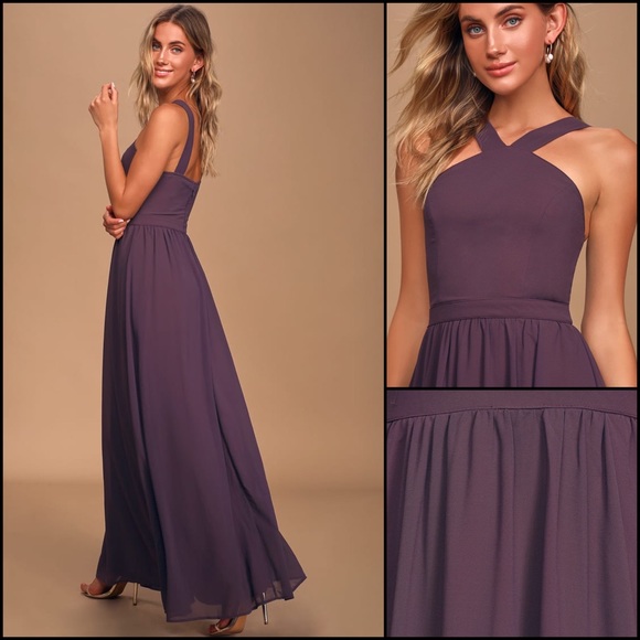 Lulu’s Purple Criss-Cross Halter Maxi Dress - Picture 2 of 13